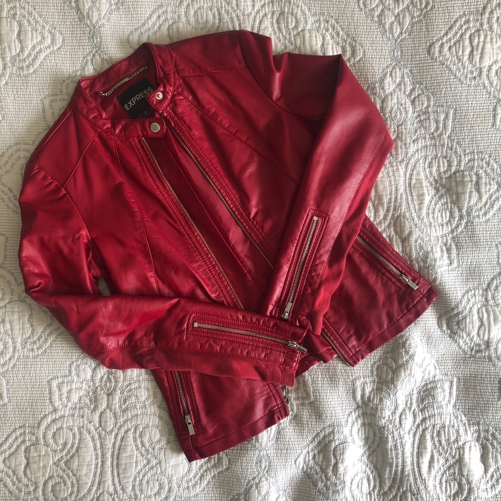Red Faux Leather Jacket by Express